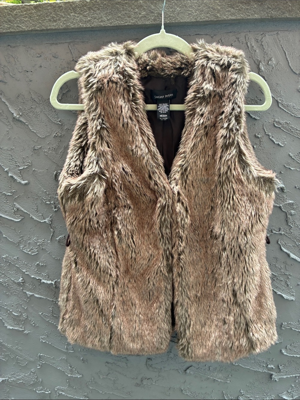 Sweater Project Taupe Brown Faux Fur Vest Sz M Mob Wife